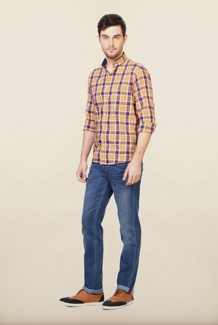 Van Heusen Yellow Checks Casual Shirt Van Heusen Yellow Checks Casual Shirt