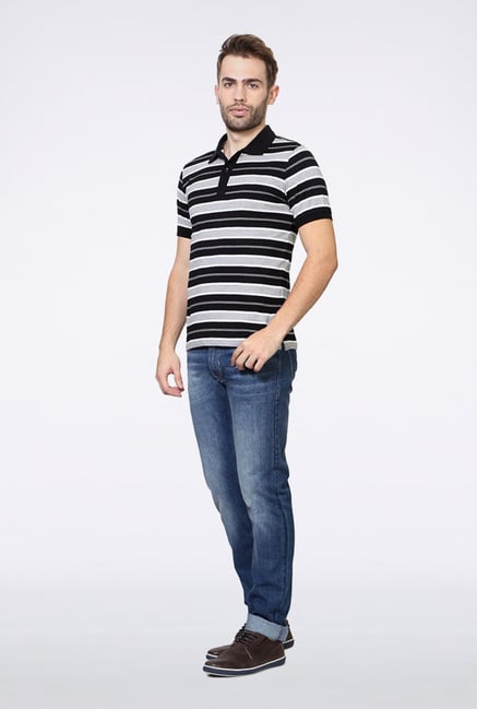 Van Heusen Black Striped Polo T Shirt Van Heusen Black Striped Polo T Shirt