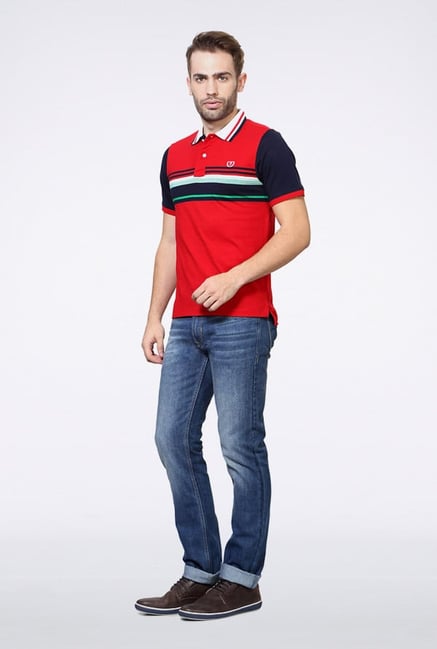 Van Heusen Red Striped Polo T Shirt Van Heusen Red Striped Polo T Shirt