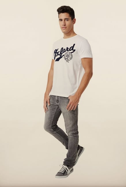 University Of Oxford White Printed Crew T Shirt University Of Oxford White Printed Crew T Shirt