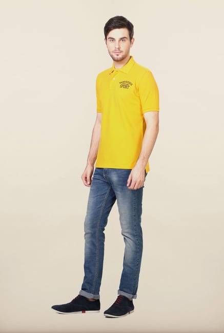 Van Heusen Yellow Solid Polo T Shirt Van Heusen Yellow Solid Polo T Shirt