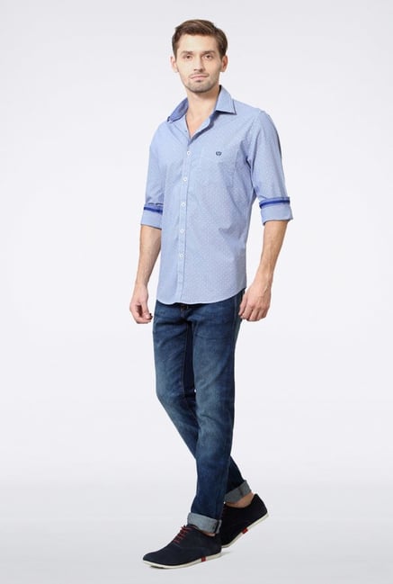 Van Heusen Blue Printed Casual Shirt Van Heusen Blue Printed Casual Shirt