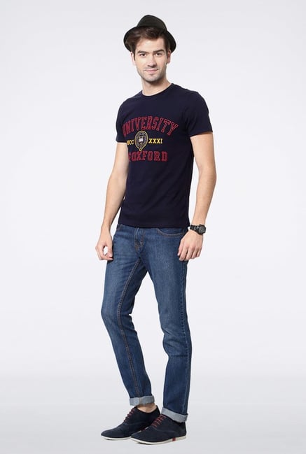 University Of Oxford Navy Printed Crew T Shirt University Of Oxford Navy Printed Crew T Shirt