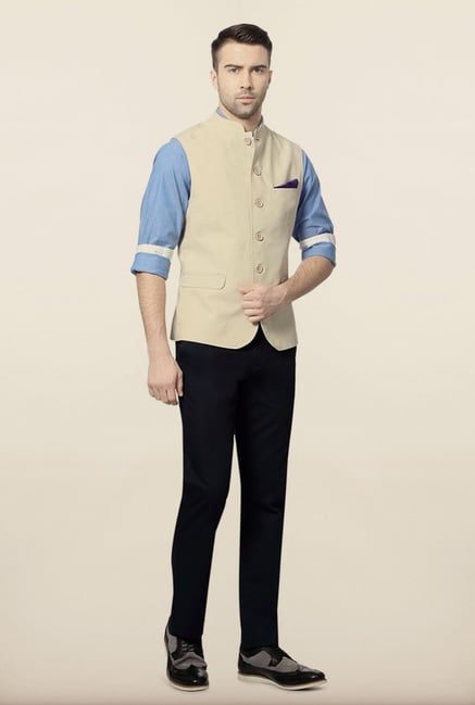 Van Heusen Cream Solid Waistcoat Van Heusen Cream Solid Waistcoat
