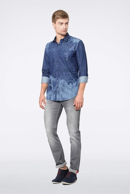 Van Heusen Blue Printed Casual Shirt Van Heusen Blue Printed Casual Shirt