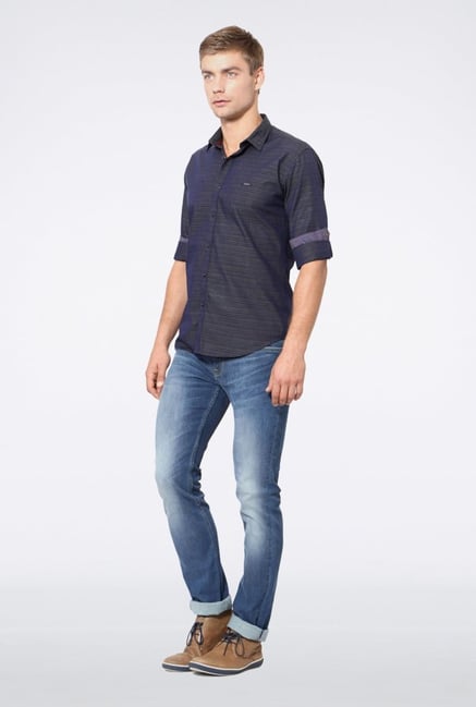Van Heusen Navy Striped Casual Shirt Van Heusen Navy Striped Casual Shirt