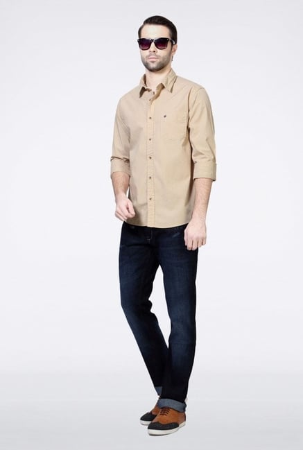 People Beige Solid Casual Shirt People Beige Solid Casual Shirt