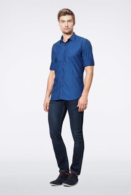 Van Heusen Blue Printed Casual Shirt Van Heusen Blue Printed Casual Shirt