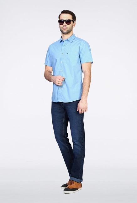People Blue Solid Casual Shirt People Blue Solid Casual Shirt