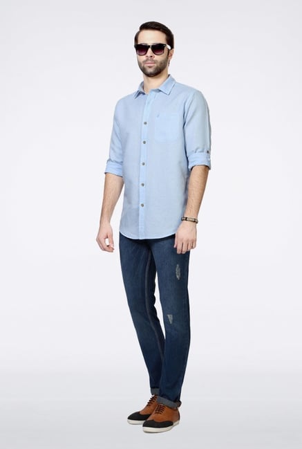 People Blue Solid Casual Shirt People Blue Solid Casual Shirt