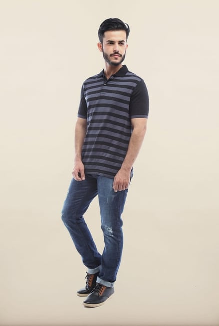 Van Heusen Grey Striped Polo T Shirt Van Heusen Grey Striped Polo T Shirt