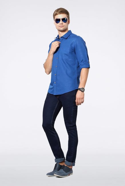 People Blue Solid Casual Shirt People Blue Solid Casual Shirt