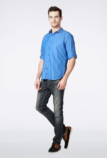Van Heusen Blue Solid Casual Shirt Van Heusen Blue Solid Casual Shirt
