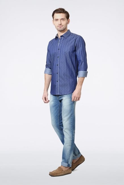 Van Heusen Blue Printed Casual Shirt Van Heusen Blue Printed Casual Shirt