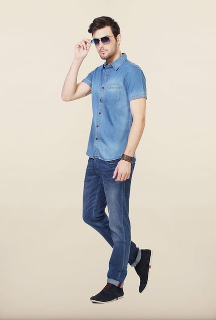 People Blue Solid Casual Shirt People Blue Solid Casual Shirt