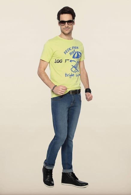 People Yellow Printed Crew T Shirt People Yellow Printed Crew T Shirt