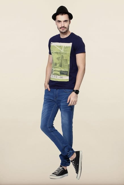 People Navy Graphic Crew T Shirt People Navy Graphic Crew T Shirt