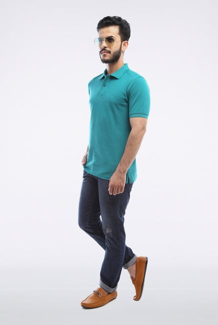 Van Heusen Teal Solid Polo T Shirt Van Heusen Teal Solid Polo T Shirt