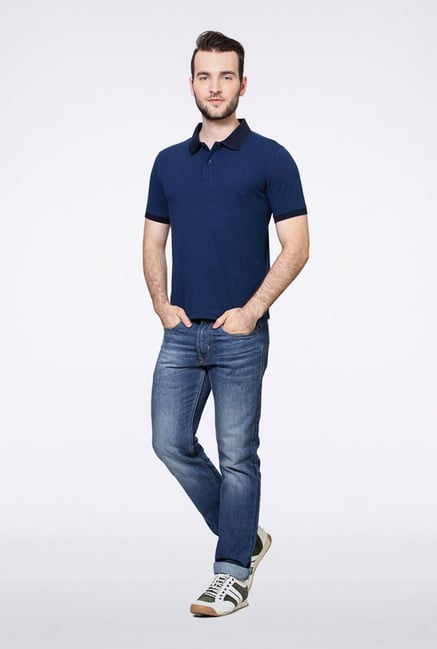 Van Heusen Blue Solid Polo T Shirt Van Heusen Blue Solid Polo T Shirt