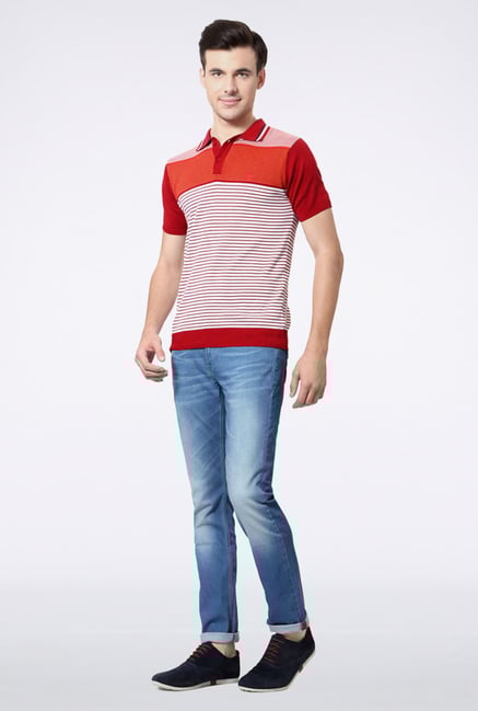 Van Heusen Red Striped Polo T Shirt Van Heusen Red Striped Polo T Shirt