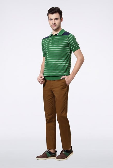 Van Heusen Green Striped Polo T Shirt Van Heusen Green Striped Polo T Shirt