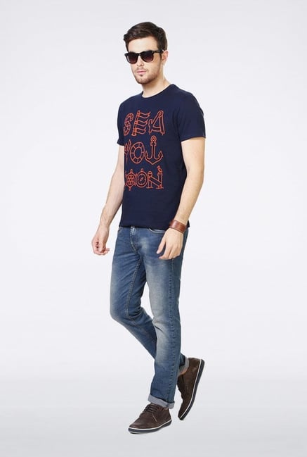 People Navy Printed Crew T Shirt People Navy Printed Crew T Shirt
