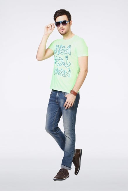 People Sea Green Printed Crew T Shirt People Sea Green Printed Crew T Shirt