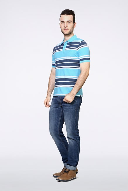 Van Heusen Blue Striped Polo T Shirt Van Heusen Blue Striped Polo T Shirt