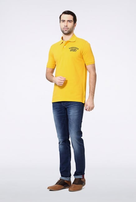 Van Heusen Yellow Solid Polo T Shirt Van Heusen Yellow Solid Polo T Shirt