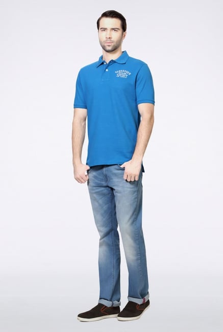 Van Heusen Blue Solid Polo T Shirt Van Heusen Blue Solid Polo T Shirt