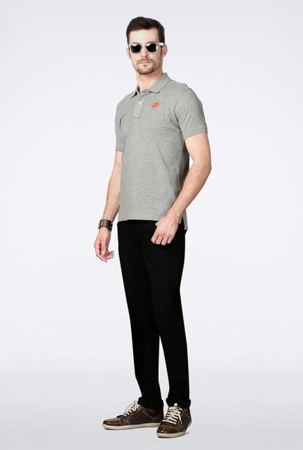 People Grey Solid Polo T Shirt People Grey Solid Polo T Shirt