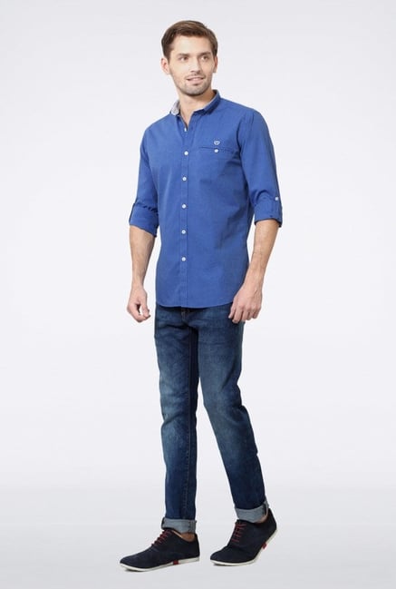 Van Heusen Blue Solid Casual Shirt Van Heusen Blue Solid Casual Shirt