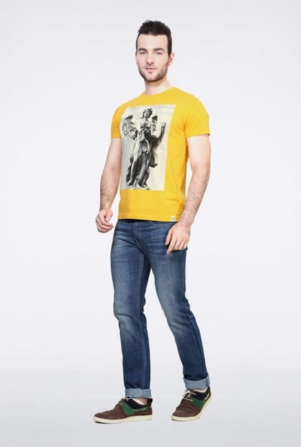 University Of Oxford Yellow Graphic Crew T Shirt University Of Oxford Yellow Graphic Crew T Shirt