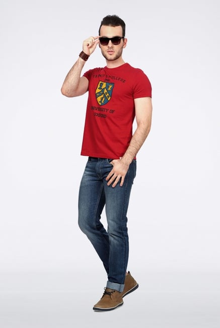 University Of Oxford Red Graphic Crew T Shirt University Of Oxford Red Graphic Crew T Shirt