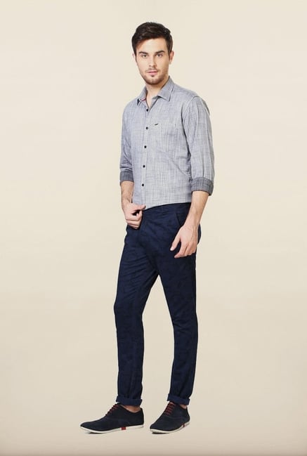 Van Heusen Navy Printed Casual Trousers Van Heusen Navy Printed Casual Trousers