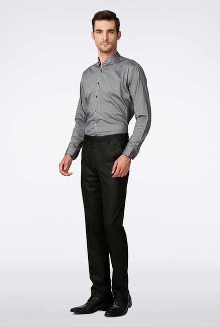 Van Heusen Black Solid Pleated Trousers Van Heusen Black Solid Pleated Trousers