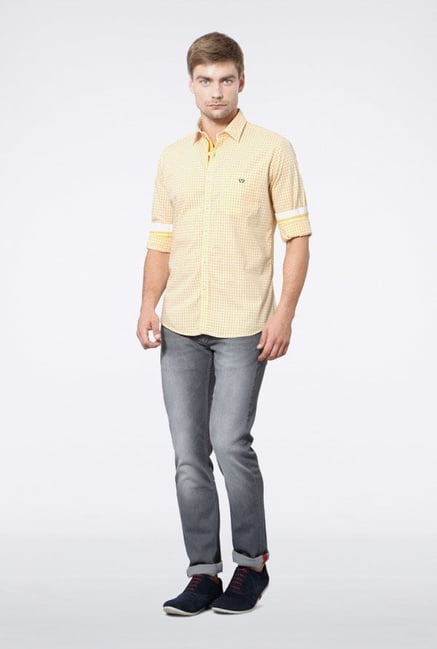 Van Heusen Yellow Checks Casual Shirt Van Heusen Yellow Checks Casual Shirt