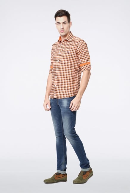 Van Heusen Orange Checks Casual Shirt Van Heusen Orange Checks Casual Shirt
