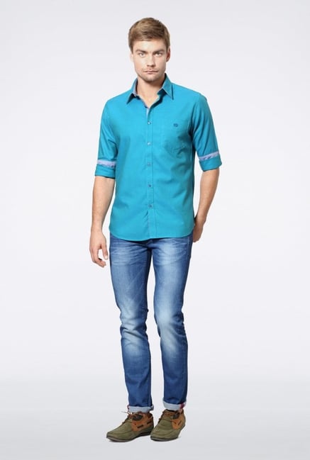 Van Heusen Blue Solid Casual Shirt Van Heusen Blue Solid Casual Shirt