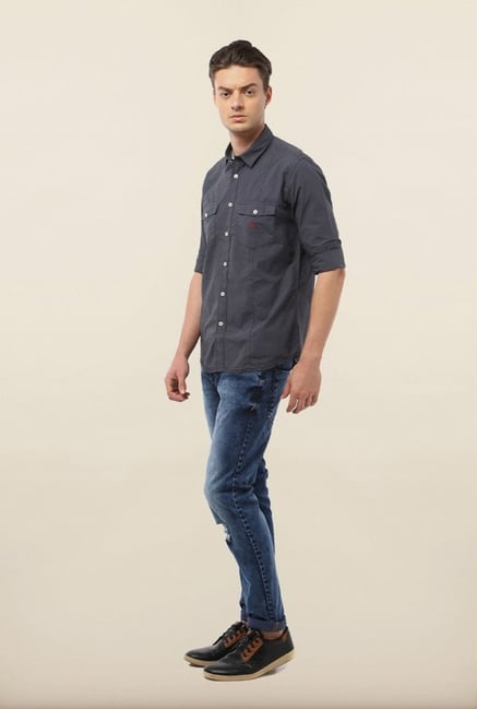 Van Heusen Grey Solid Casual Shirt Van Heusen Grey Solid Casual Shirt