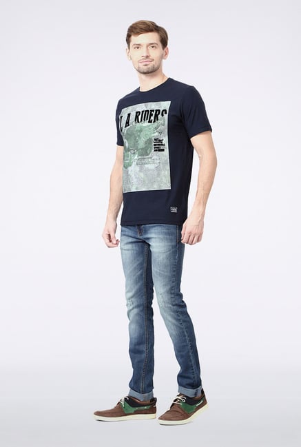 Van Heusen Navy Printed Crew T Shirt Van Heusen Navy Printed Crew T Shirt