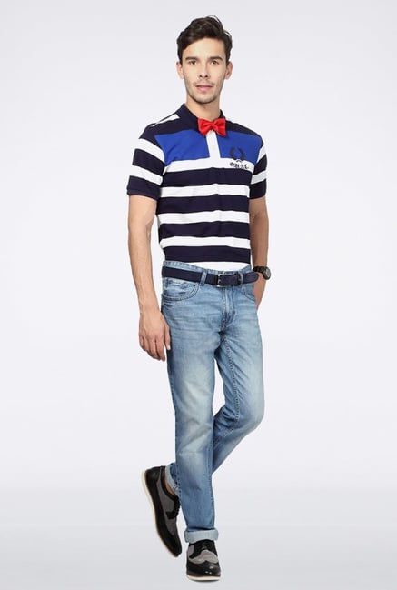 University Of Oxford Navy Striped Polo T Shirt University Of Oxford Navy Striped Polo T Shirt