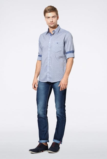 Van Heusen Blue Printed Casual Shirt Van Heusen Blue Printed Casual Shirt
