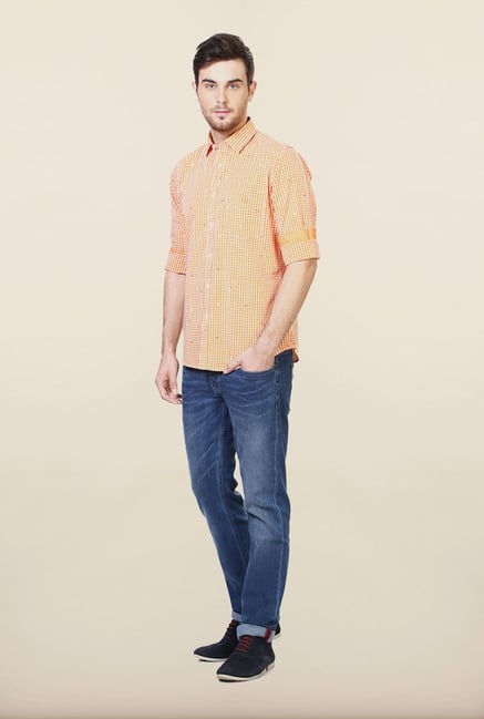 Van Heusen Orange Checks Casual Shirt Van Heusen Orange Checks Casual Shirt
