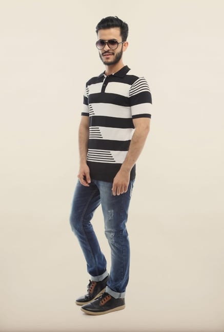 Van Heusen White Striped Polo T Shirt Van Heusen White Striped Polo T Shirt