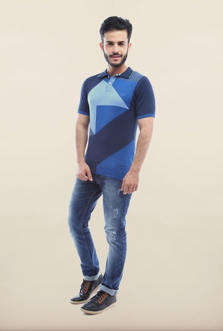 Van Heusen Blue Printed Polo T Shirt Van Heusen Blue Printed Polo T Shirt