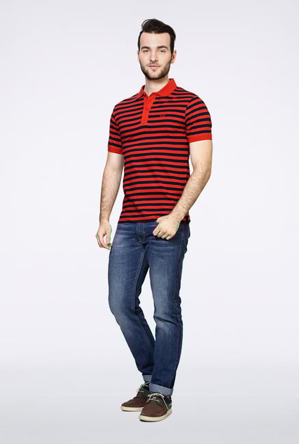 Van Heusen Orange Striped Polo T Shirt Van Heusen Orange Striped Polo T Shirt