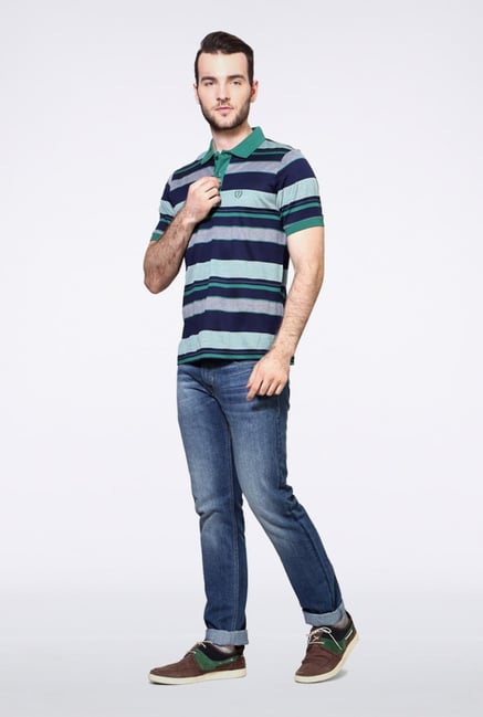 Van Heusen Navy Striped Polo T Shirt Van Heusen Navy Striped Polo T Shirt