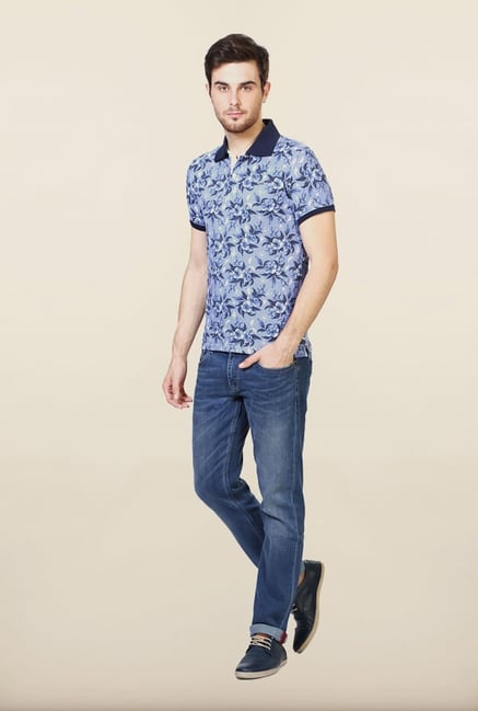Van Heusen Blue Floral Printed Polo T Shirt Van Heusen Blue Floral Printed Polo T Shirt