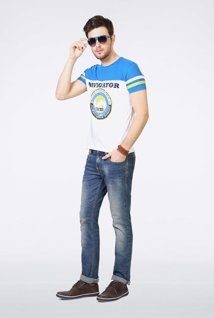 People White & Blue Printed Crew T Shirt People White & Blue Printed Crew T Shirt
